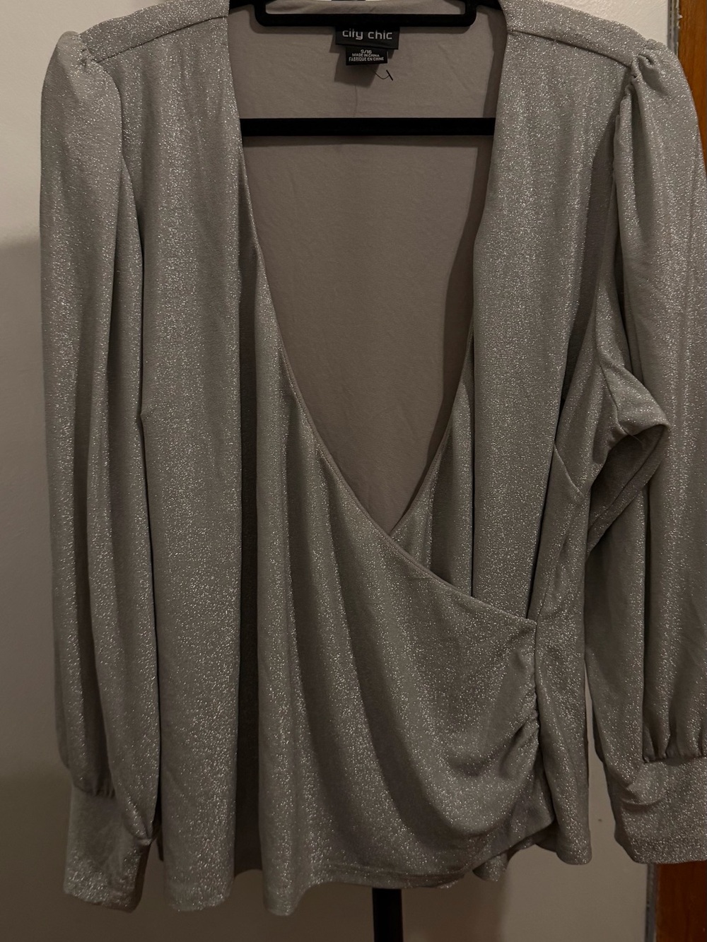 City Chic Silver Sparkle faux Wrap Top
